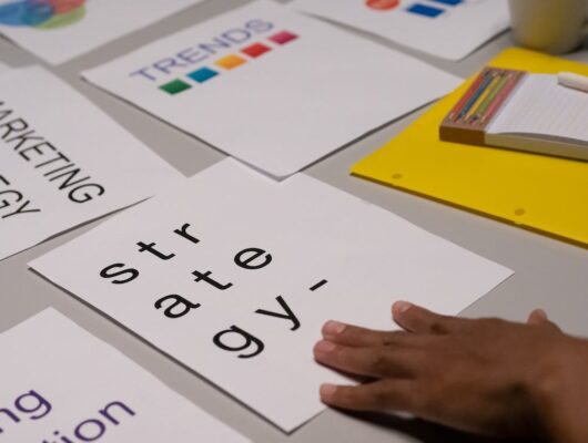 marketing and strategy written on a paper