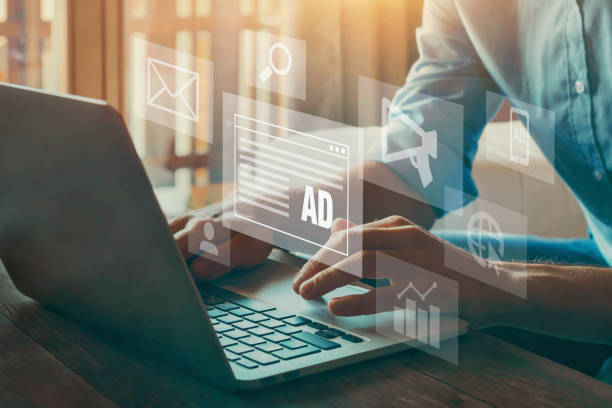 3D view of digital marketing tools on a laptop