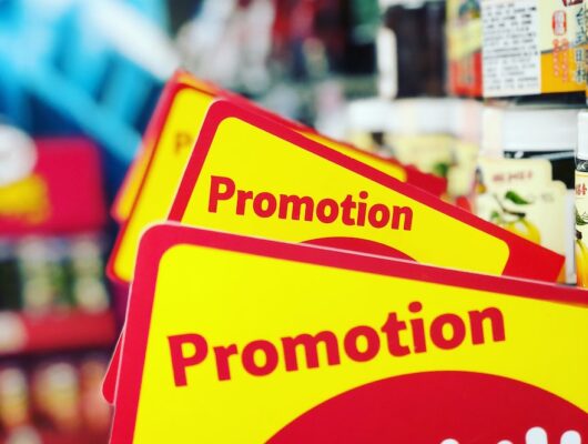 "promotion" displayed on store stalls